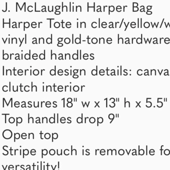 J. McLaughlin Harper Handbag Yellow White Striped Tote Bag NWT - Picture 7 of 9